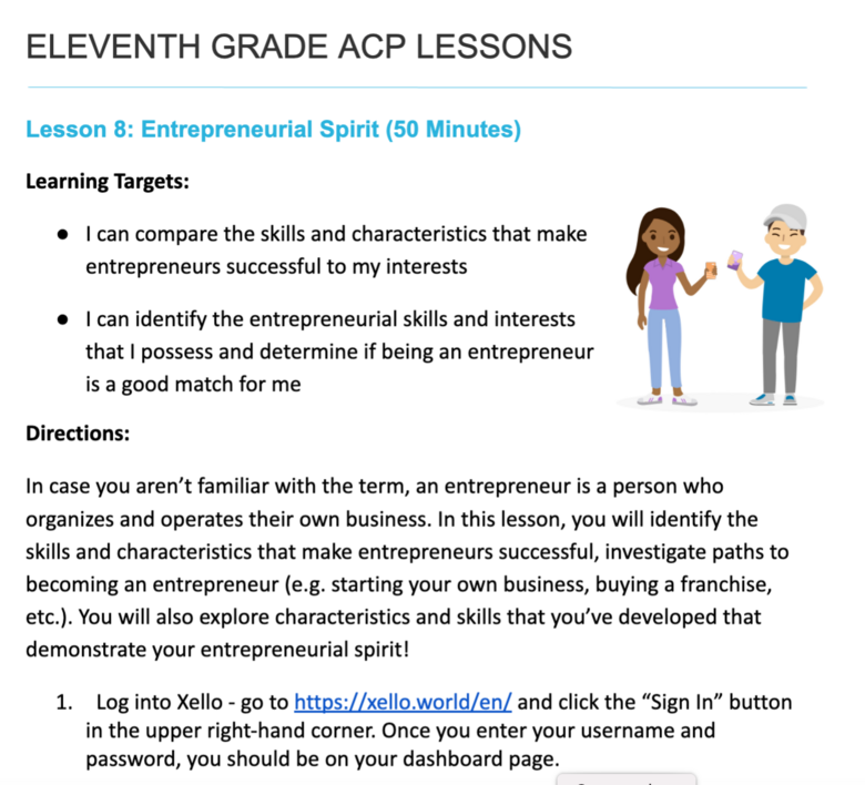 Eleventh Grade ACP Lesson 8 -  Entrepreneurial Spirit
