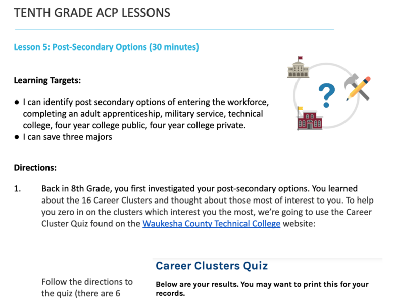 Tenth Grade ACP Lesson 5 - Post-Secondary Options