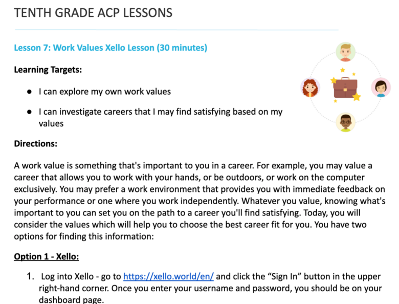 Tenth Grade ACP Lesson 7 - Work Values