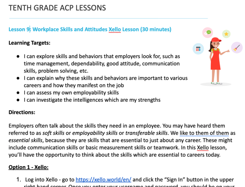 Tenth Grade ACP Lesson 9 - Workplace Skills and Attitudes