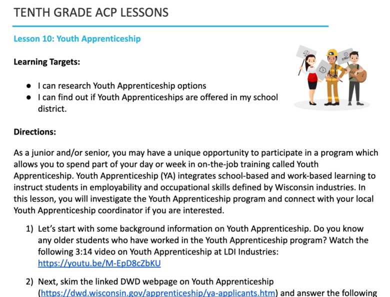 Tenth Grade ACP Lesson 10 - Youth Apprenticeship