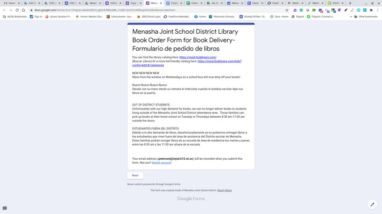 Library Book Delivery During Virtual Instruction