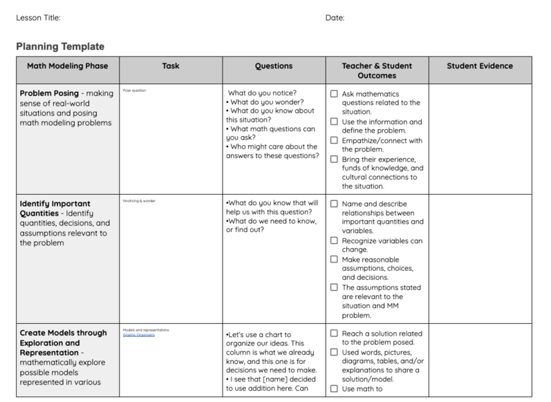 Math Modeling Comprehensive Planning Form