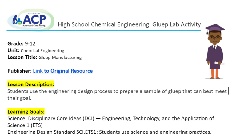 High School Chemical Engineering: Gluep Lab Activity