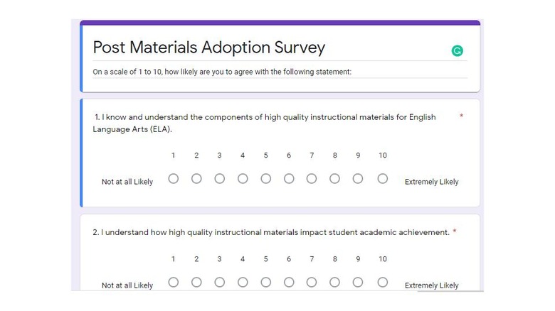 Post Materials Adoption Survey