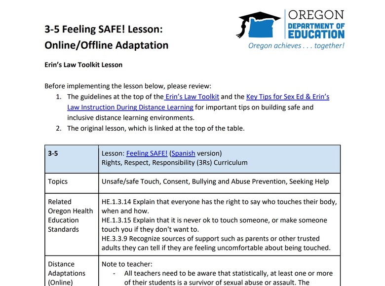 3-5 Feeling SAFE! Lesson (Online/Offline Adaptation)
