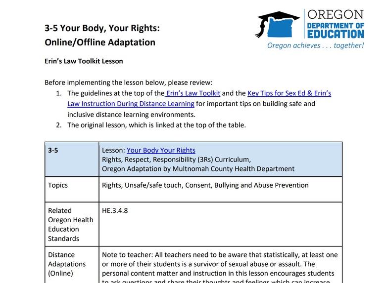 3-5 Your Body, Your Rights Lesson (Online/Offline Adaptation)