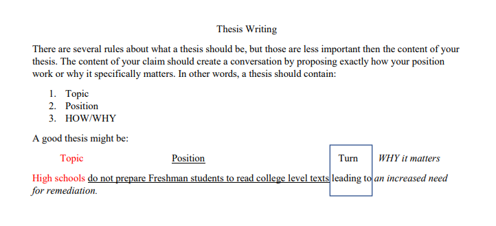 Thesis Writing- Sentence Frame Handout