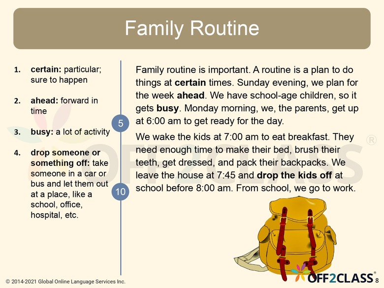 Reading - Family Routine - Off2Class ESL Lesson Plan
