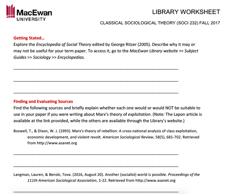 Classical Sociological Theory Library Worksheet
