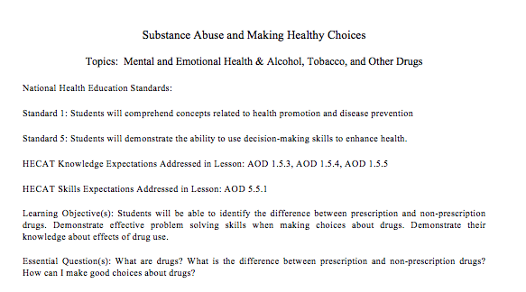 Substance Abuse and Making Healthy Choices