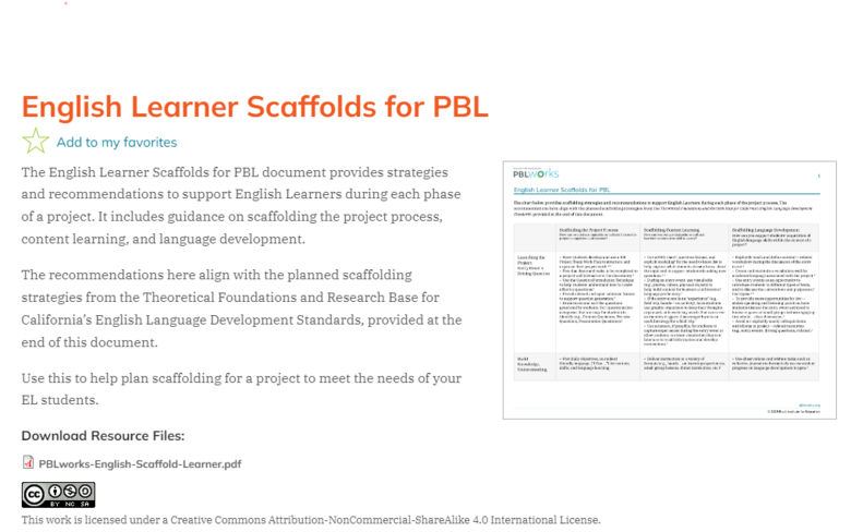 English Learner Scaffolds for PBL