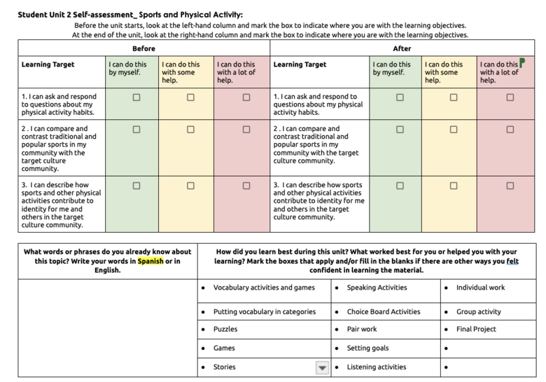 Student Unit 2 Self-assessment_ Sports and Physical Activity: