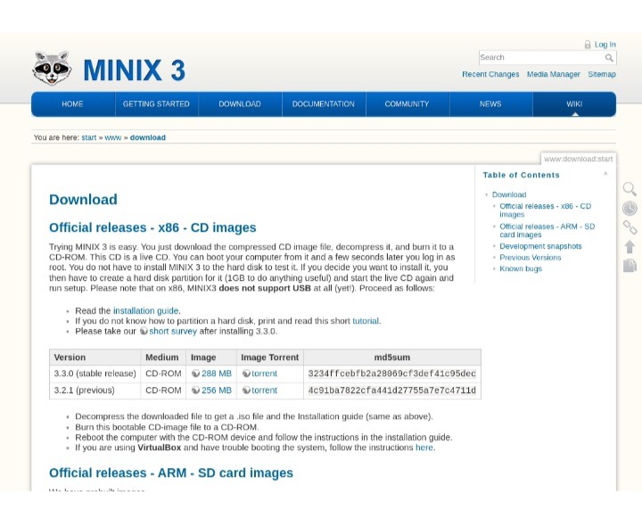 Processo de instalação do Sistema Operativo Minix