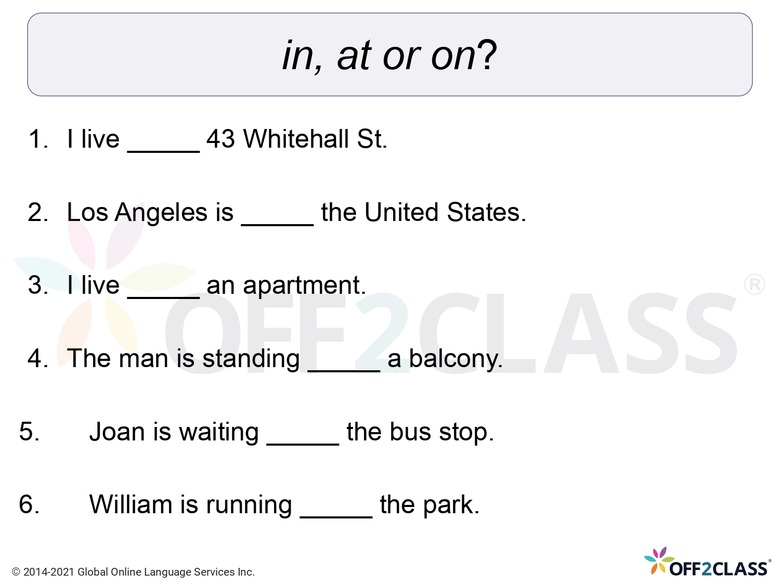 Teaching Prepositions Of Place – In - At - On - Off2Class Lesson Plan