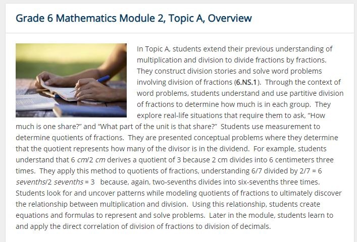 Grade 6 Module 2:  Arithmetic Operations Including Division of Fractions