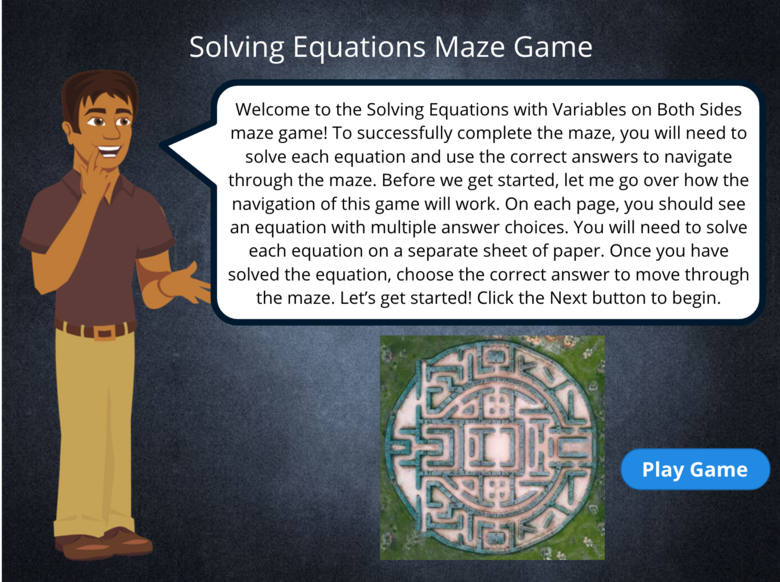 Solving Two-Sided Equations Maze Game