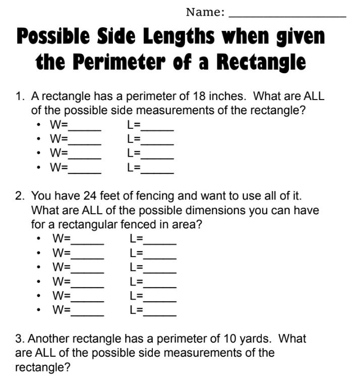 3.MD.8 Using Perimeter to Find Side Lengths of a Rectangle