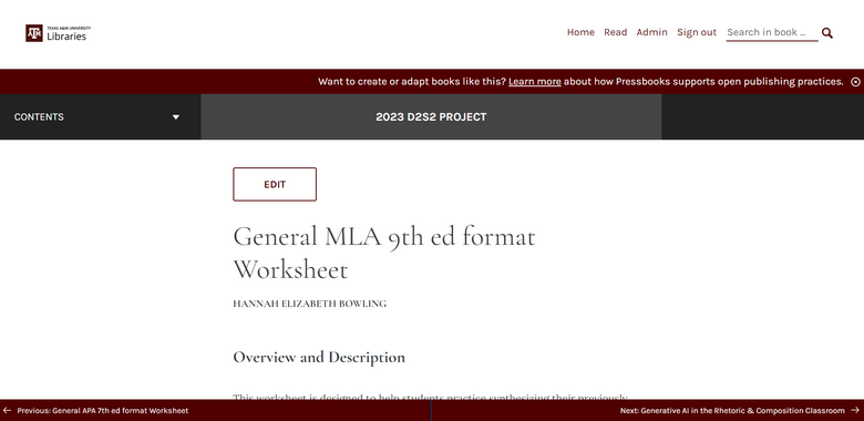 General MLA 9th ed Format Worksheet