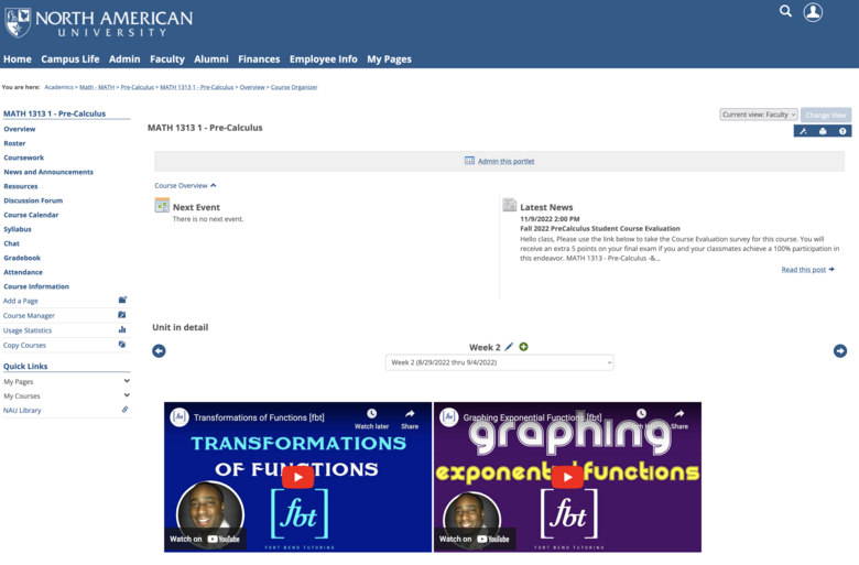 Jenzabar eLearning Course Shell for MATH 2412 PreCalculus