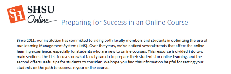 Preparing for Success in an Online Course