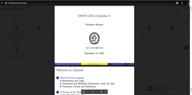 Lectures in Calculus: Part One