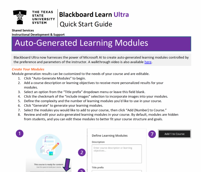 Auto-Generate Learning Modules with the AI Design Assistant in Blackboard Ultra Courses - Instructor Quick Start Guide