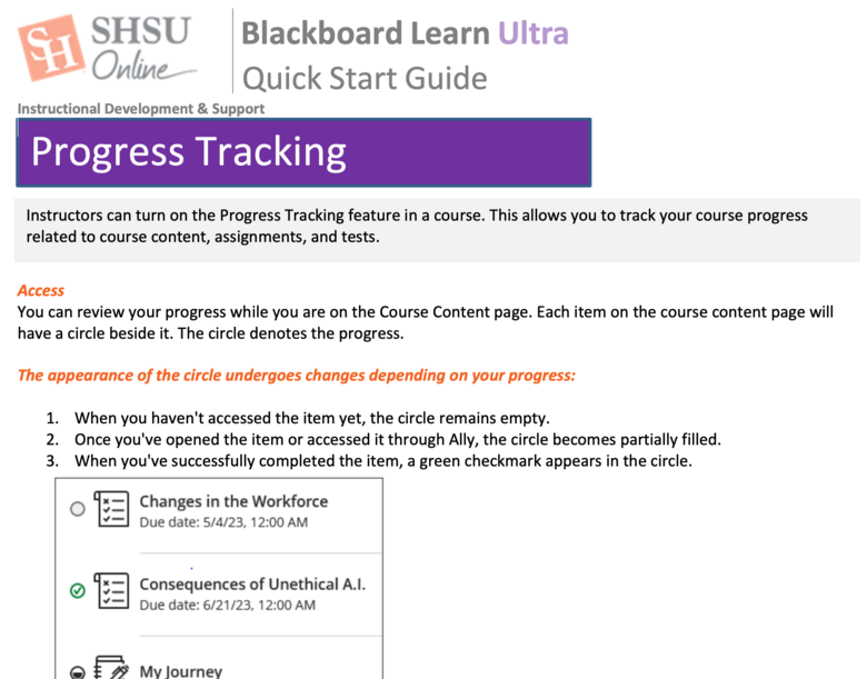 Progress Tracking in Blackboard Ultra Courses - Student Quick Start Guide